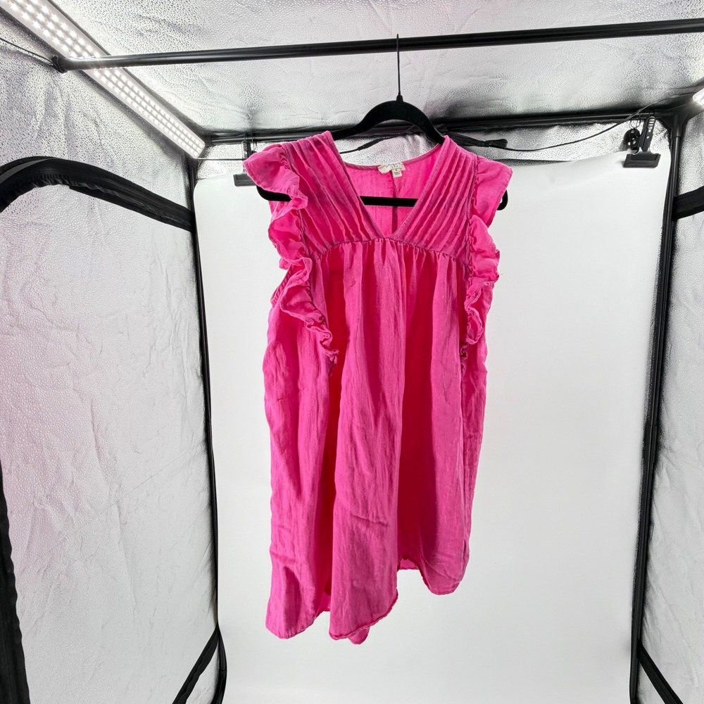 Umgee USA Hot Pink Ruffle Babydoll Mini Dress Pleated V-Neck Medium‎ A0713